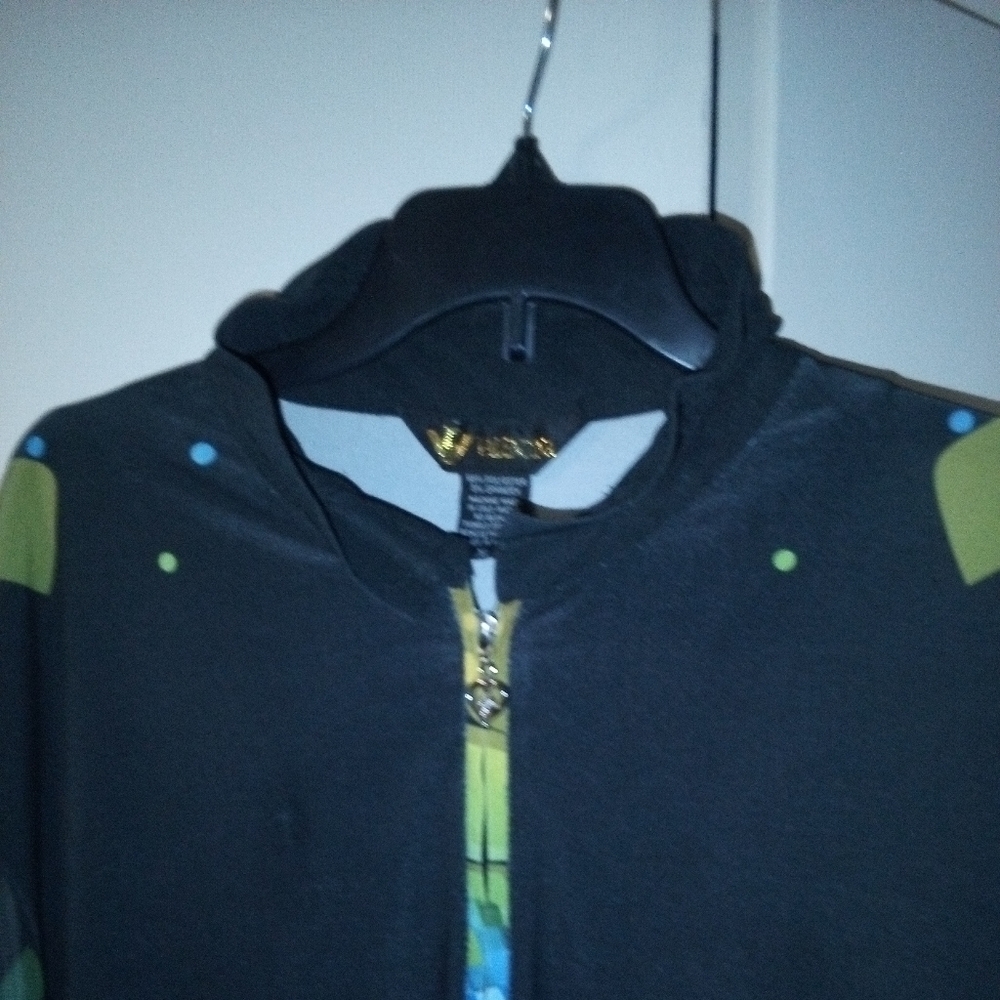 Women's Sheer Black with Green and Blue Accents Tunic Top